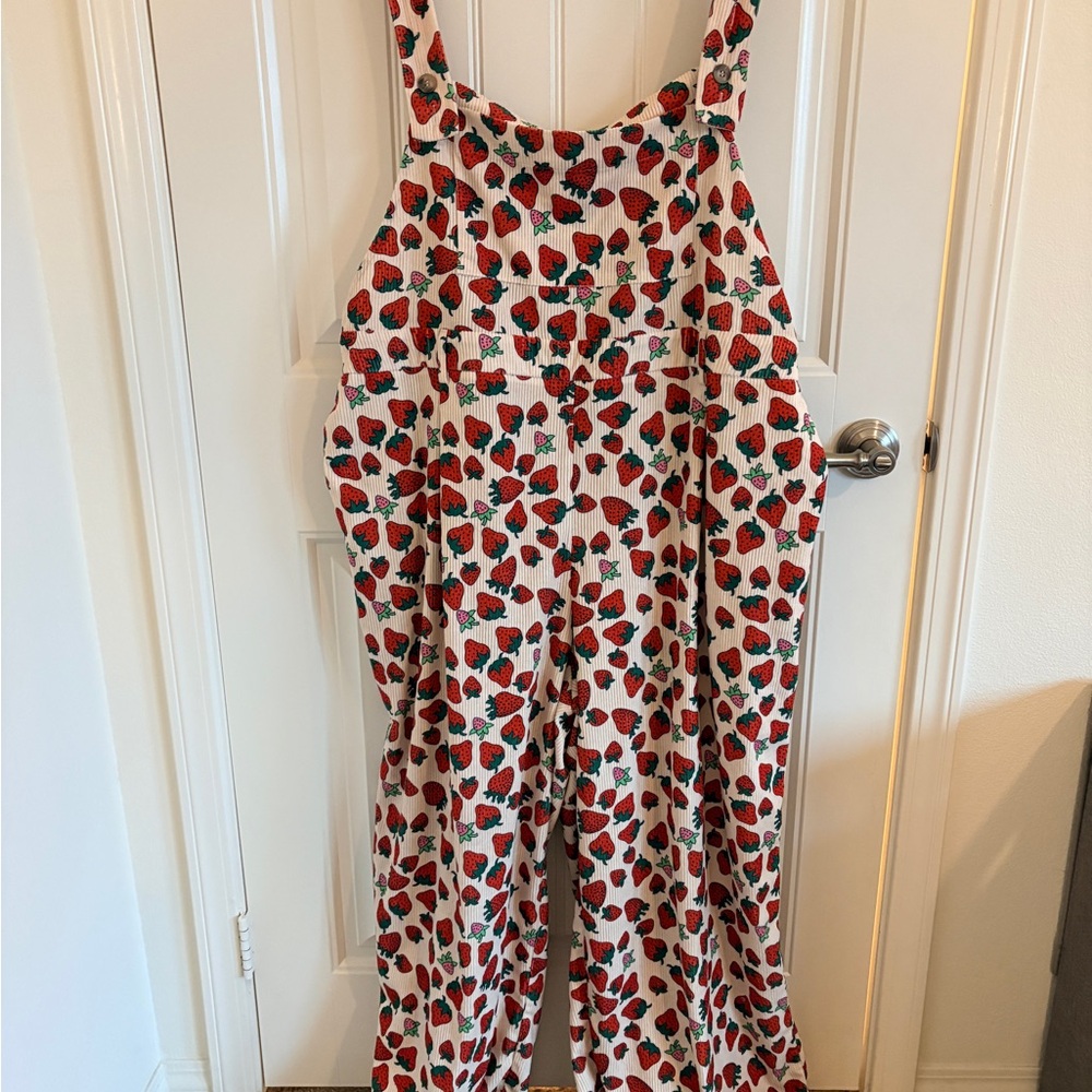 Cider Red and White Strawberry Pattern Overalls
